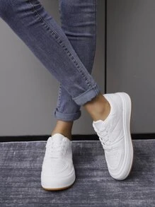 Minimalist Lace-up Front Skate Shoes - White - View 2