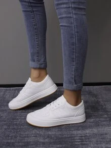 Minimalist Lace-up Front Skate Shoes - White - View 3