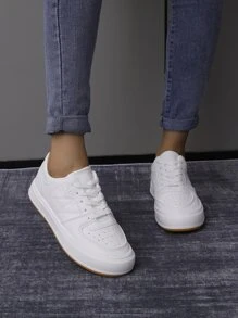 Minimalist Lace-up Front Skate Shoes - White - View 4
