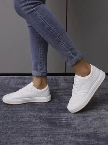 Minimalist Lace-up Front Skate Shoes - White - View 5