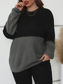 SHEIN LUNE Plus Two Tone Drop Shoulder Jumper - Dark Grey - View 6