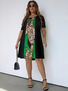 SHEIN Unity Plus Leopard And Paisley Print Dress - Green - View 5