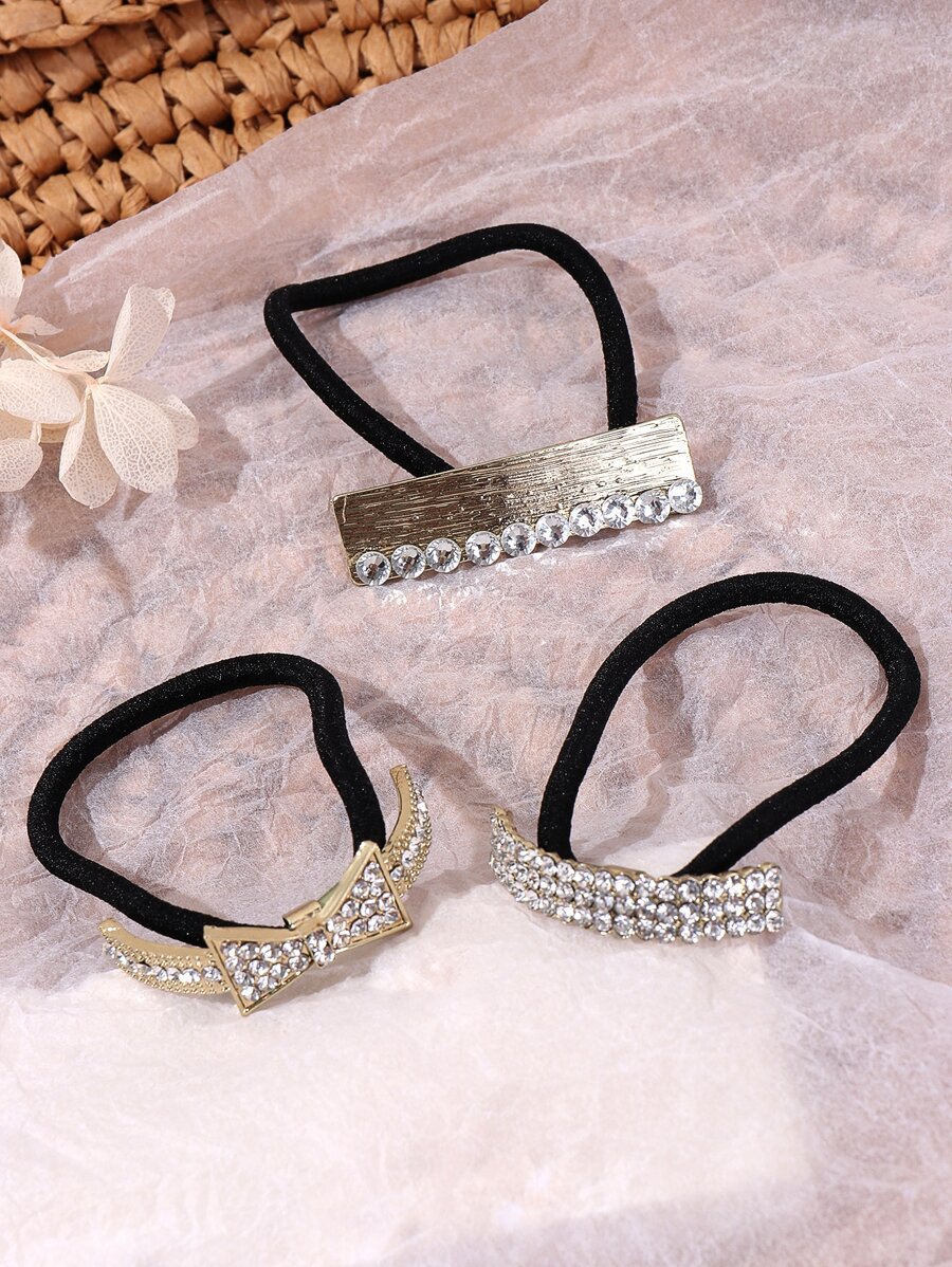 3入組水鑽蝴蝶結裝飾髮圈