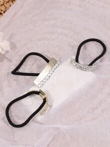 3入組水鑽蝴蝶結裝飾髮圈