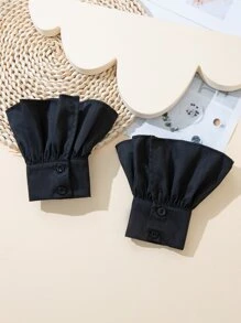 1 对女式布质喇叭袖装饰假袖口，适合派对服装装饰情人节 - 黑色 - 查看 3