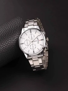 1 pieza Reloj de cuarzo con correa de acero y pantalla de fecha para hombre, reloj versátil de negocios, casual y deportivo al aire libre + 1 pieza Pulsera