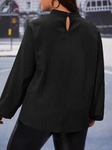 SHEIN Clasi Plus Mock Neck Lantern Sleeve Blouse - Black - View 2