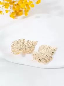樹葉設計耳釘 - 金黃色 - 查看 1