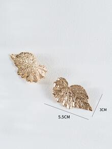 樹葉設計耳釘 - 金黃色 - 查看 4