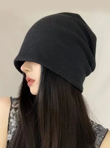 Solid Plush Lined Slouchy Beanie - Black - View 2