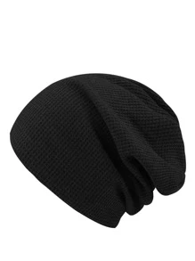 Solid Plush Lined Slouchy Beanie - Black - View 4