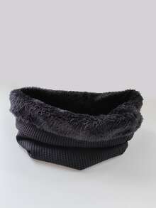 Solid Plush Lined Slouchy Beanie - Black - View 6