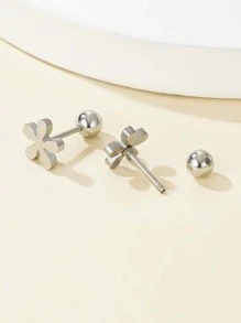 2pcs Flower Design Stud Earrings - Silver - View 2
