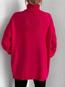 EURMUSE Turtleneck Drop Shoulder Jumper - Hot Pink - View 2