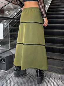 SHEIN ICON 拼接拉鍊織帶超長半身裙