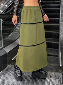 SHEIN ICON 拼接拉鍊織帶超長半身裙