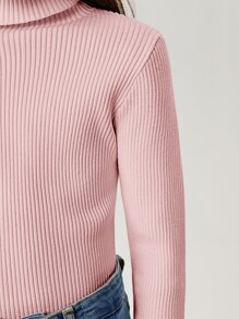 SHEIN Girls Solid Turtleneck Jumper - Pink - View 6