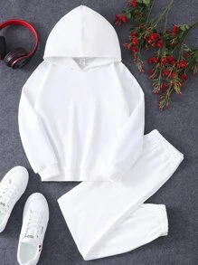 Chicas Pantalones deportivos con capucha con estampado floral con slogan - Blanco - Ver 2