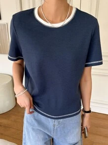 DAZY 頂針圓領T恤 - 藏蓝色 - 查看 4