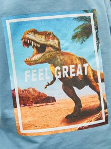 SHEIN Camiseta Con Hombros Caídos De Letras Y Estampado De Dinosaurio Y Pantalón De Deporte A Juego Para Niño