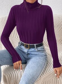 Mulvari 高領條紋針織套頭毛衣 - 紫色 - 查看 1