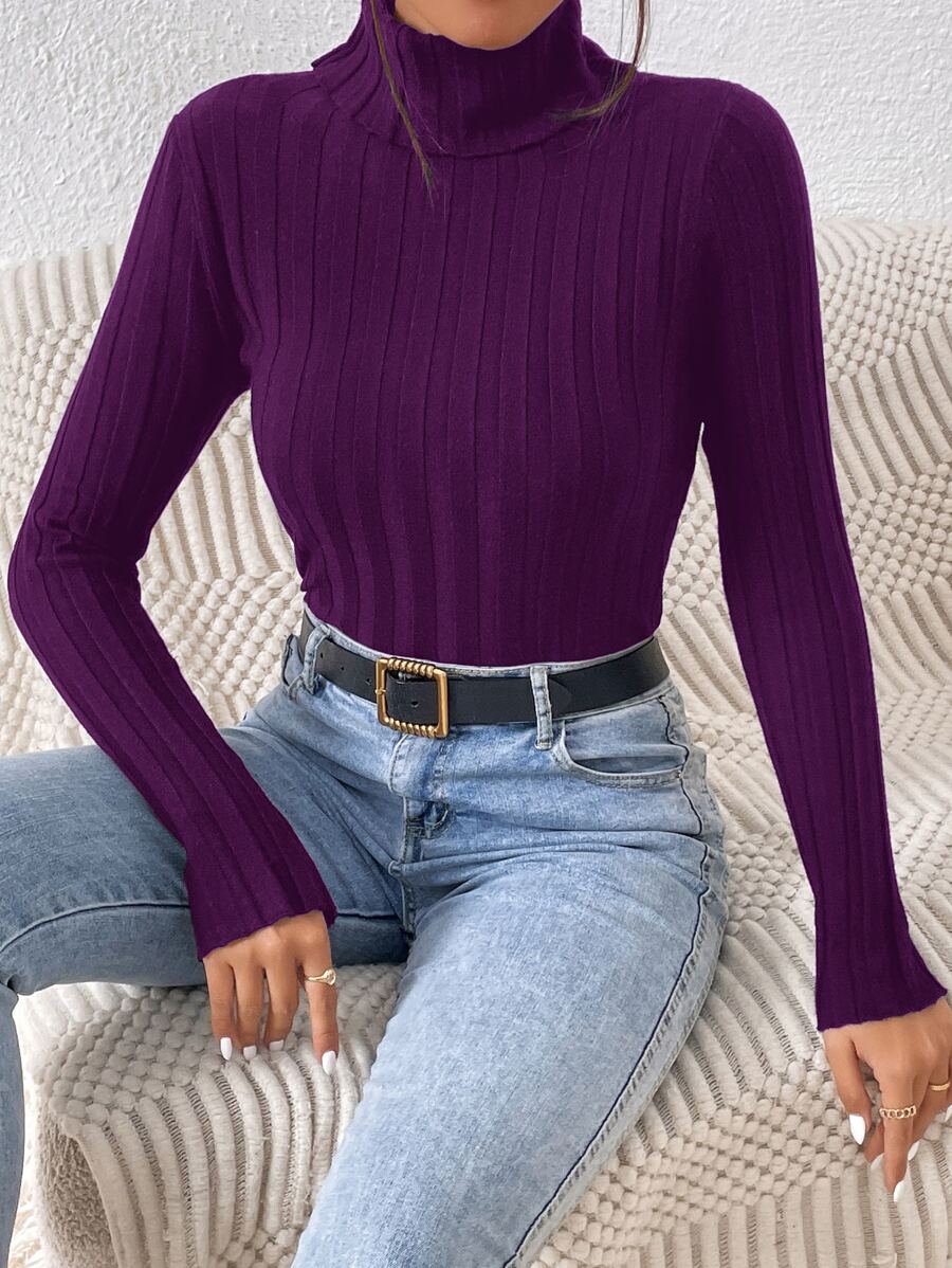 Mulvari 高領條紋針織套頭毛衣 - 紫色 - 查看 1