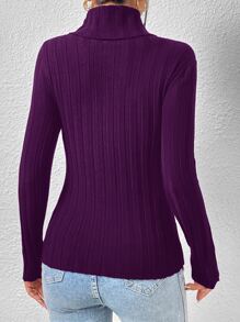 Mulvari 高領條紋針織套頭毛衣 - 紫色 - 查看 2