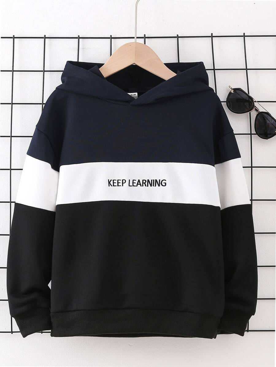 Boys Letter Graphic Colourblock Drop Shoulder Hoodie - Multicolor - View 1