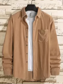 Manfinity Hypemode Áo sơ mi Nam Nút Túi màu trơn Giải trí - Màu Khaki - Xem 1