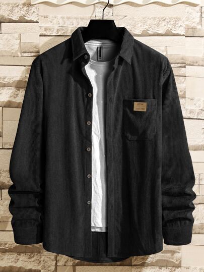 1 pezzo Camicia in velluto a coste da uomo con vestibilità morbida, autunno/inverno