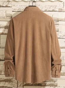 Manfinity Hypemode Áo sơ mi Nam Nút Túi màu trơn Giải trí - Màu Khaki - Xem 2