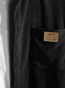 Manfinity Homme 1件宽松男士灯芯绒纯色衬衫，秋冬季长袖上衣