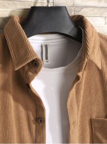 Manfinity Hypemode Áo sơ mi Nam Nút Túi màu trơn Giải trí - Màu Khaki - Xem 3