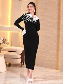 Modelyn Contrast Lace Flounce Sleeve Jumper Dress - Black - View 5