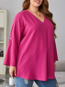 SHEIN LUNE 大碼捲邊袖褶皺襯衫 - 中紫紅色 - 查看 2