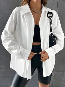 SHEIN EZwear 字母圖案落肩袖襯衫