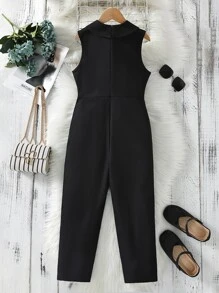 SHEIN 女孩青果領雙排釦無袖連身褲 - 黑色 - 查看 2