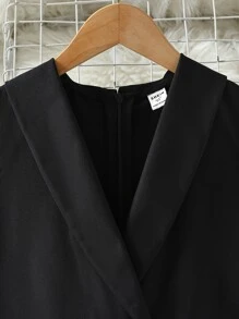 SHEIN 女孩青果領雙排釦無袖連身褲 - 黑色 - 查看 4