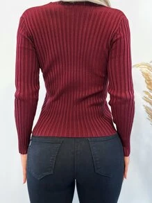 EURMUSE Crisscross Front Rib Knit Jumper - Burgundy - View 2