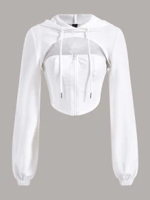 SHEIN EZwear Quần áo thể thao nữ Dây kéo màu trơn Gợi cảm - trắng - Xem 1