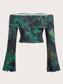 SHEIN ICON Plus Tie Dye Off Shoulder Tee - Multicolor - View 2
