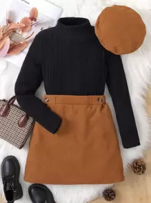 Chicas de cuello alto Falda con camiseta & Sombrero - Multicolor - Ver 1