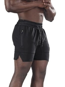 Manfinity Sport Corelite Men Zip Pocket Split Hem Drawstring Waist Sports Shorts Gym Shorts - Black - View 1