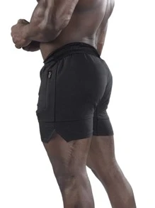 Manfinity Sport Corelite Men Zip Pocket Split Hem Drawstring Waist Sports Shorts Gym Shorts - Black - View 3