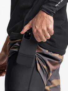 Men Camo Print 2 In 1 Phone Pocket Sports Trousers - Multicolor - View 3