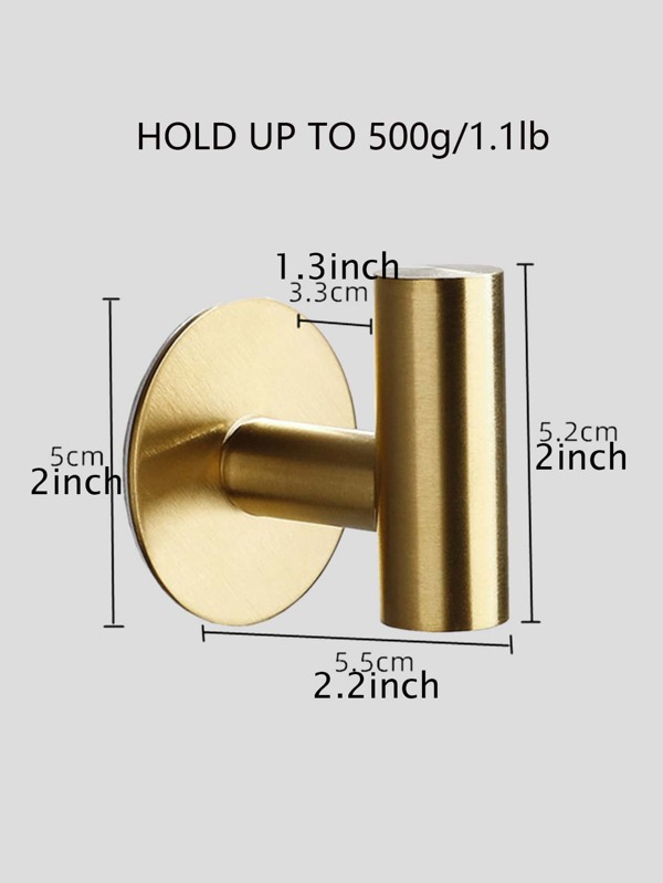 1pc Stainless Steel Adhesive Wall Hook, Frenchy Golden Bathroom Wall