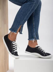 Women's Fashionable Soft And Comfortable All Seasons Outdoor Lace-up Canvas Shoes, Versatile - Black - View 2