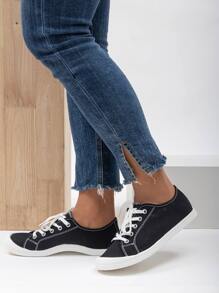 Women's Fashionable Soft And Comfortable All Seasons Outdoor Lace-up Canvas Shoes, Versatile - Black - View 3