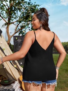 SHEIN VCAY Plus Contrast Geo Trim Cami Top - Black - View 2