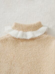 SHEIN Baby Contrast Panel Fluffy Knit Jumper - Yellow - View 3